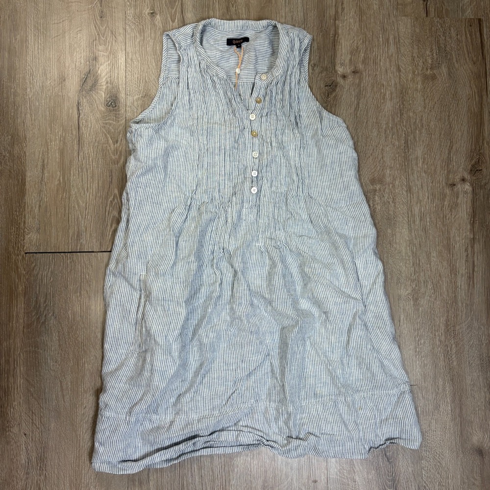 Quince 100% Linen Dress Women's Small Blue Sleeveless Striped